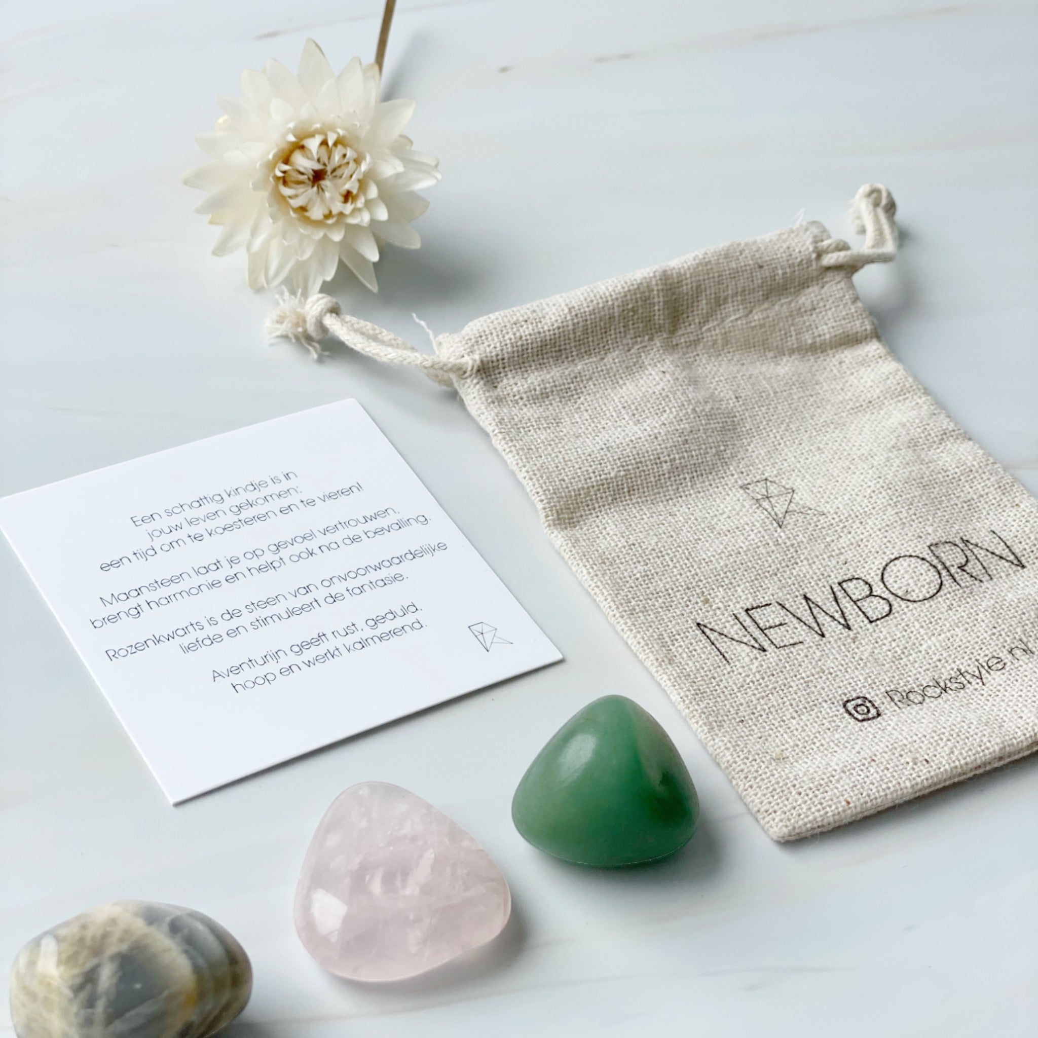 Power Crystals – Newborn (rozenkwarts, maansteen en aventurijn)