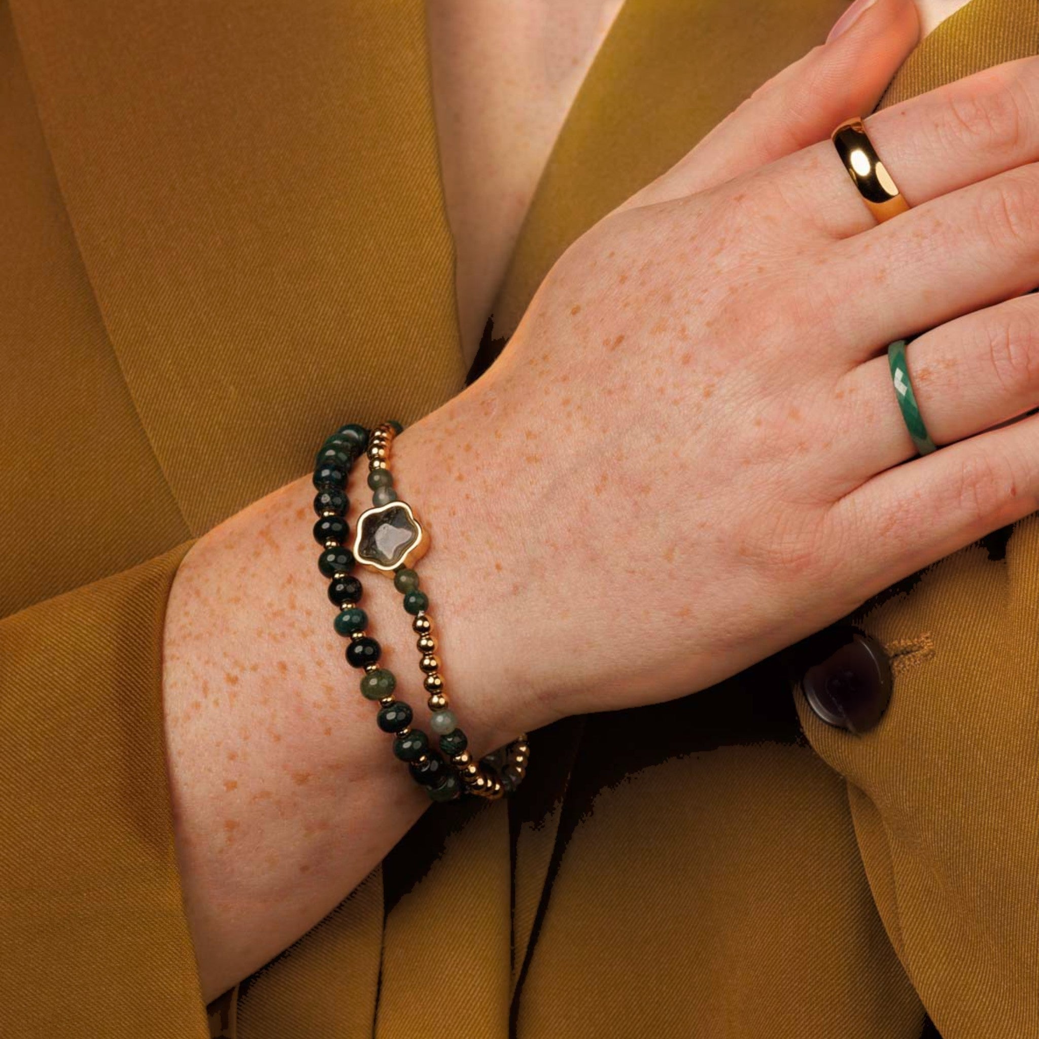 Gouden armband met Mosagaat edelstenen