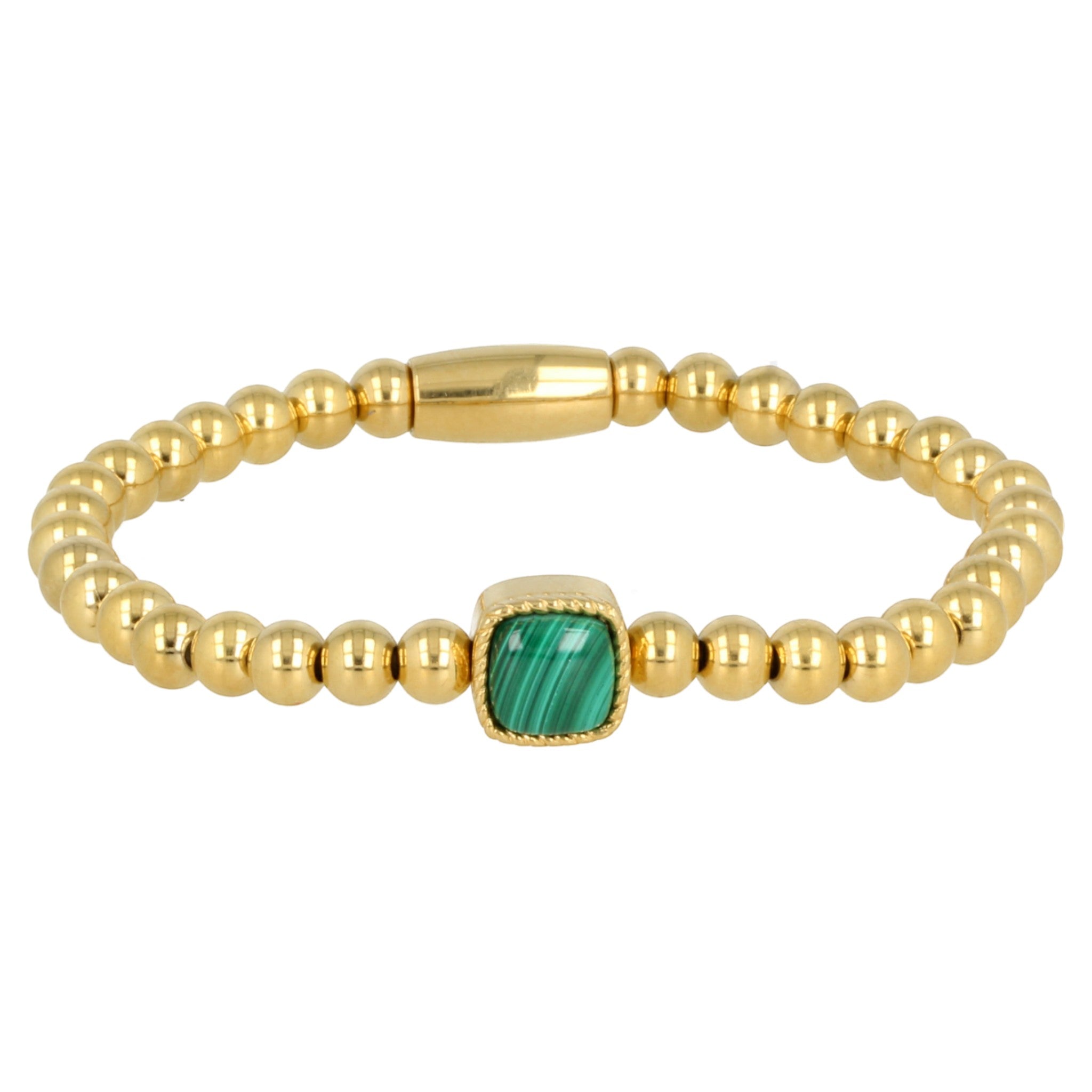 Gouden armband met vierkante Malachite edelstenen