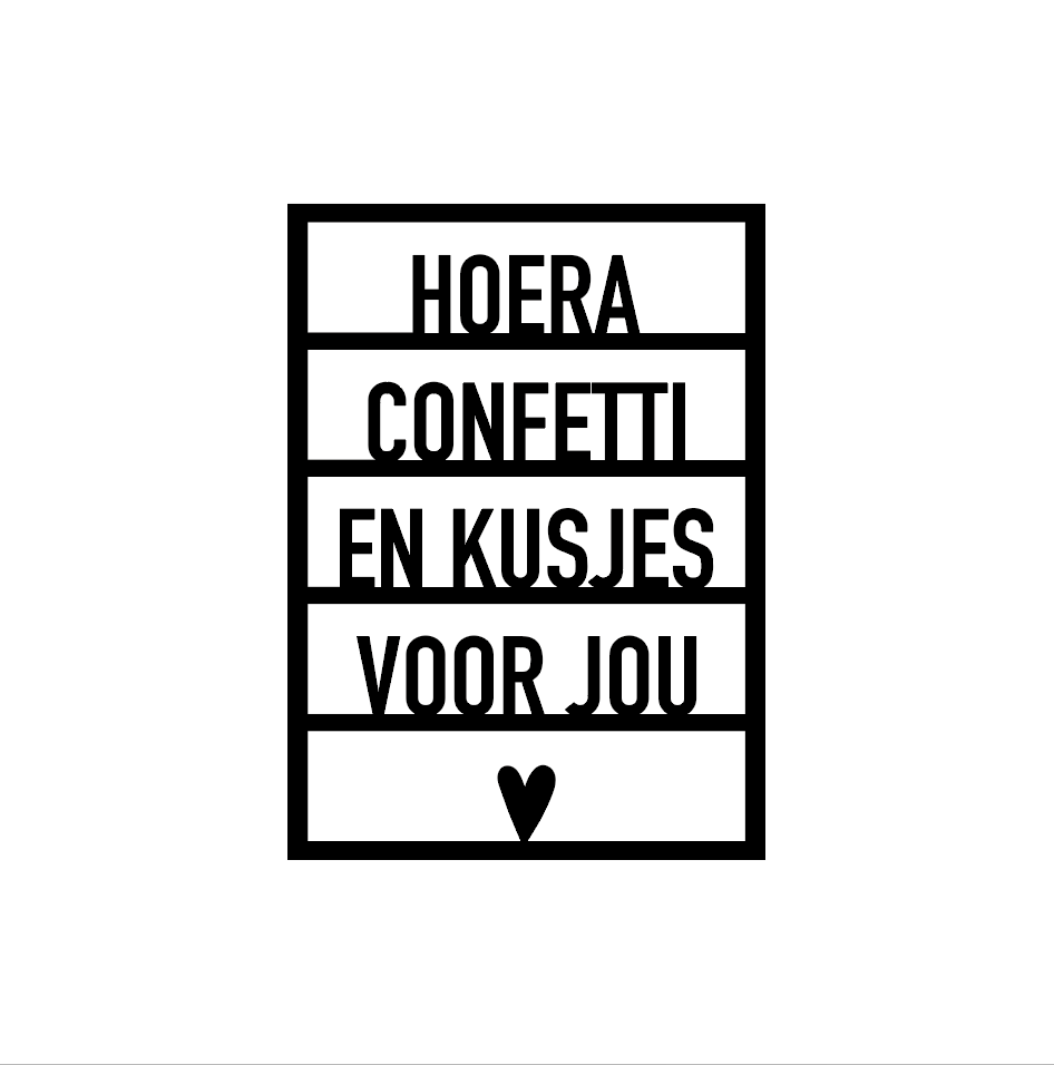 Houten wenskaart – Hoera confetti en kusjes voor jou