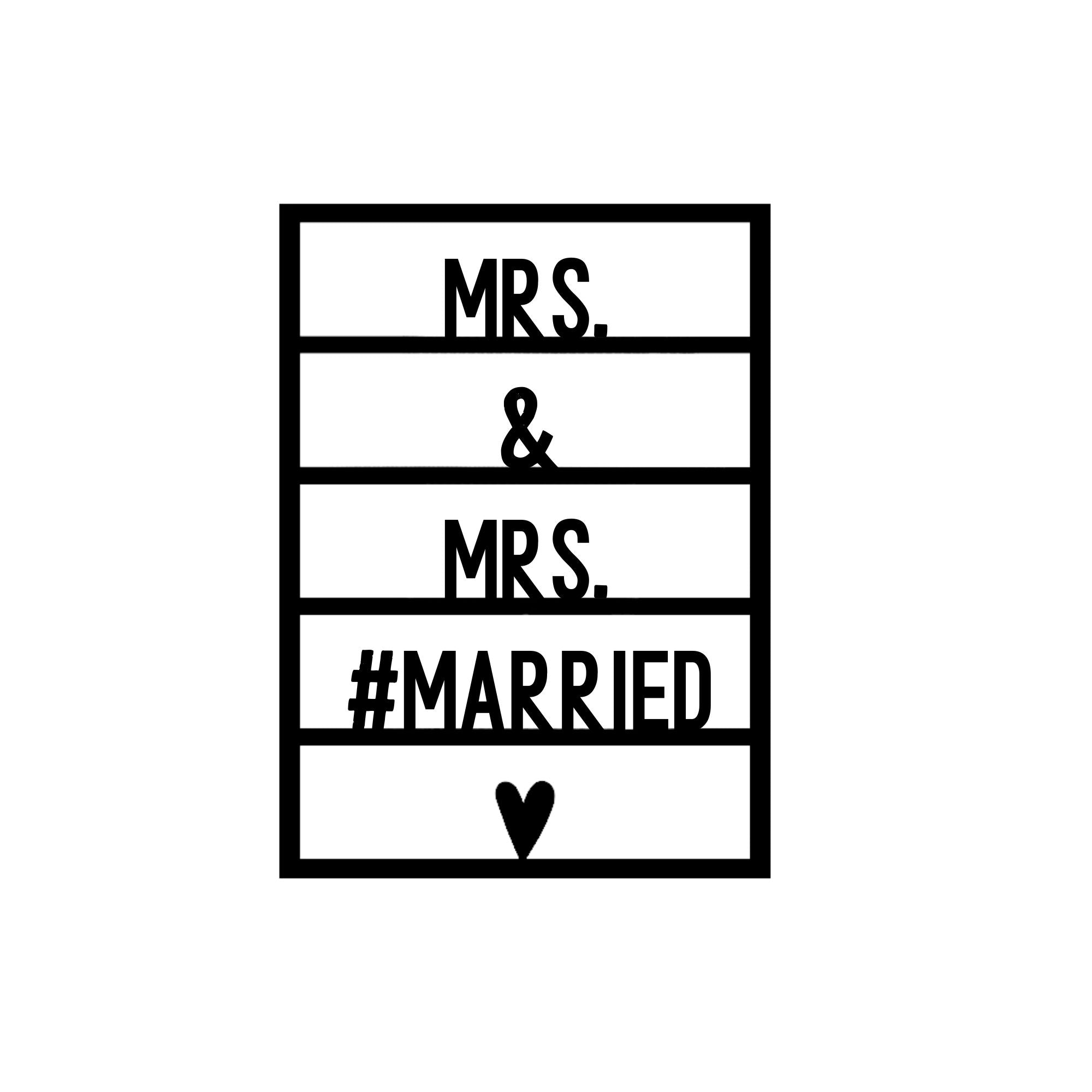 Houten wenskaart – Mevrouw & Mevr. #getrouwd