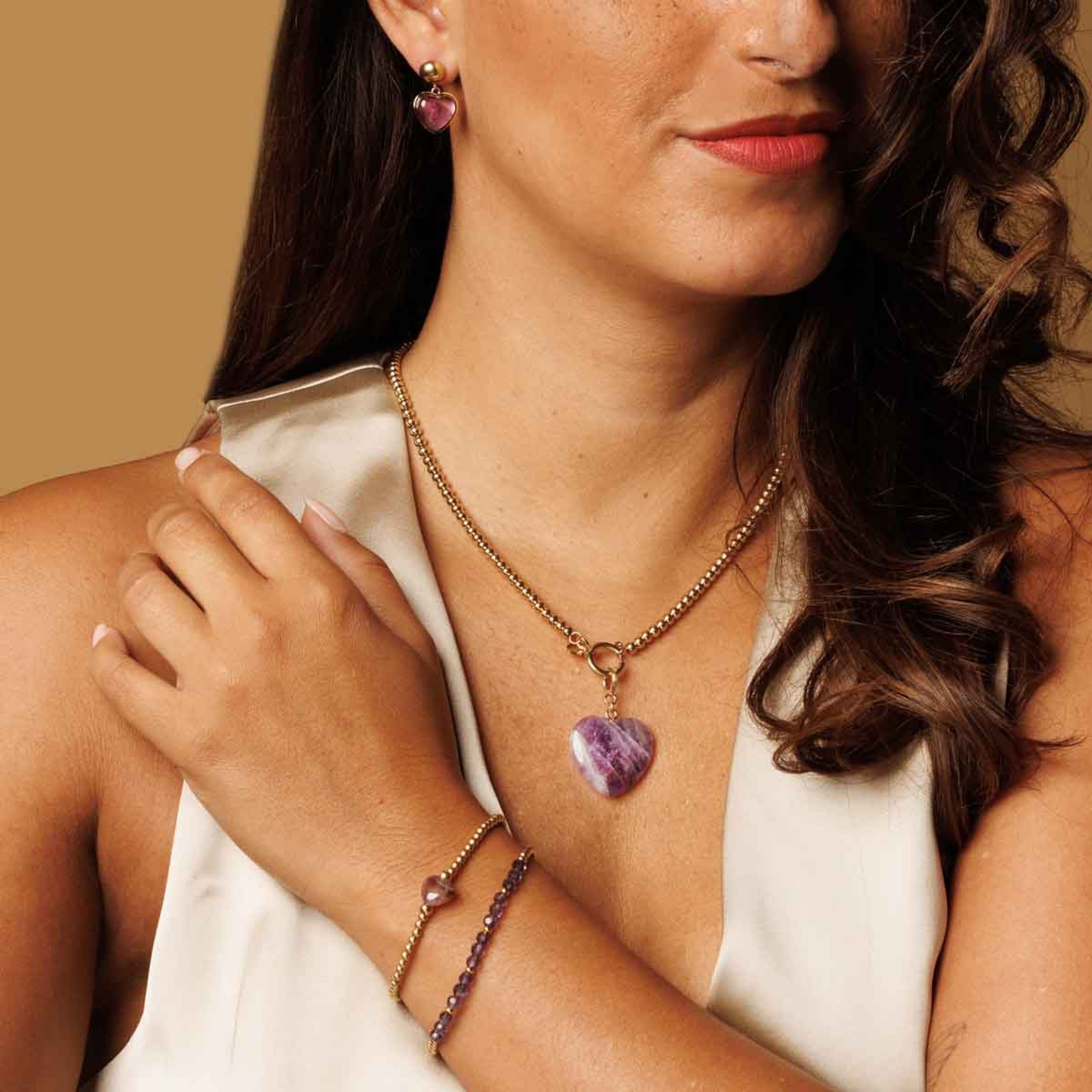 Gouden armband met Amethist hart