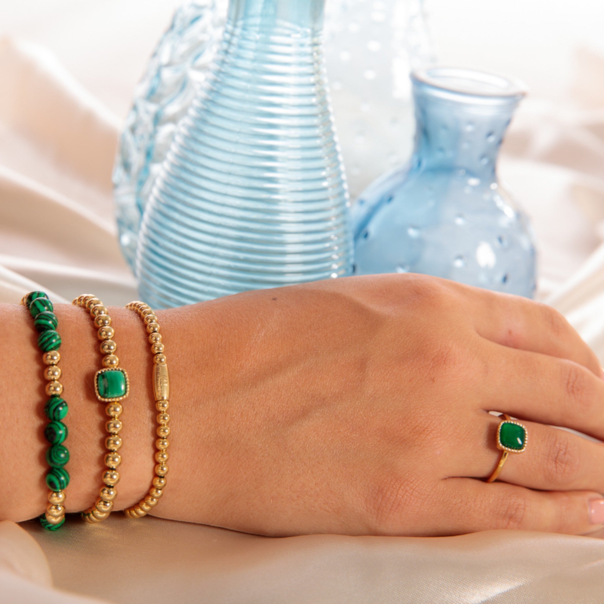 Gouden armband met Malachiet edelstenen