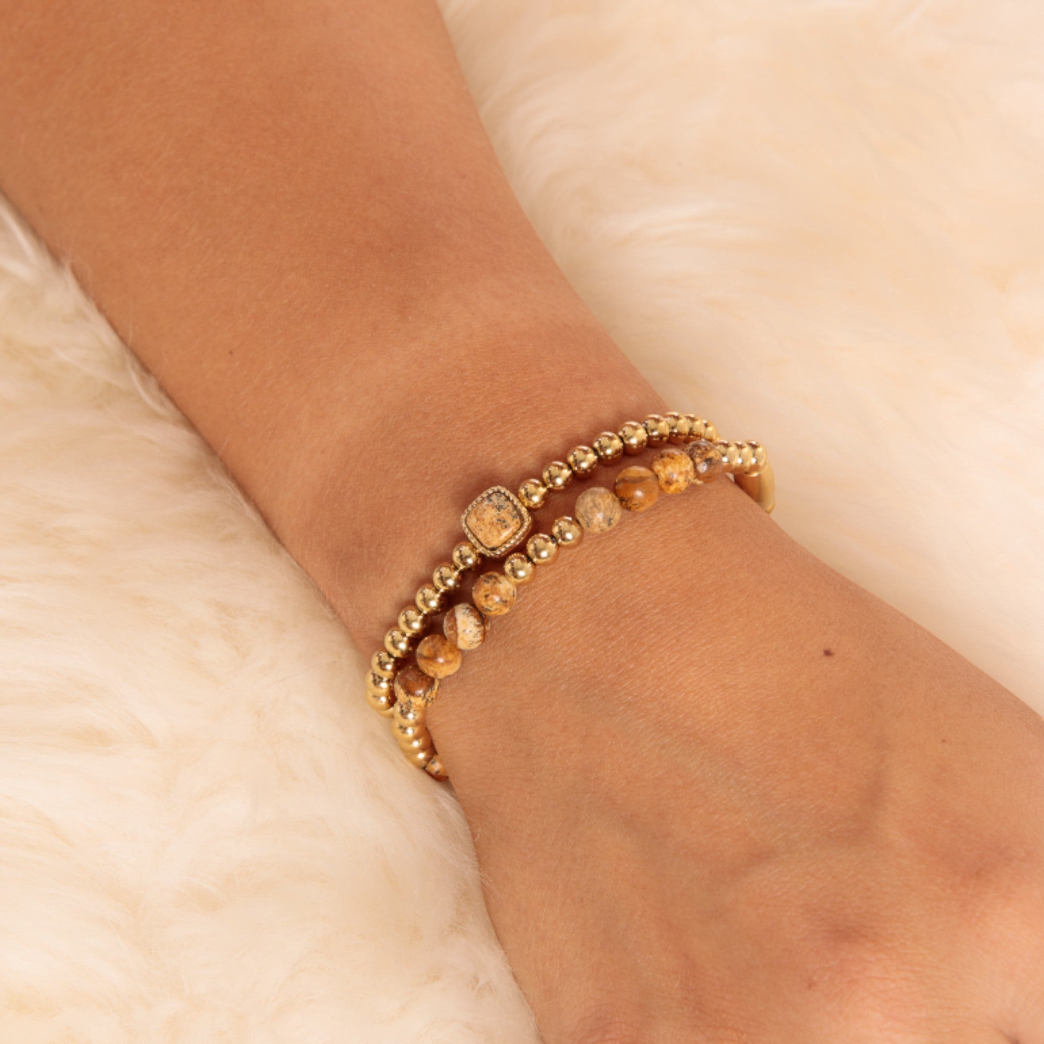 Gouden armband met vierkante Afbeelding Jaspis edelstenen