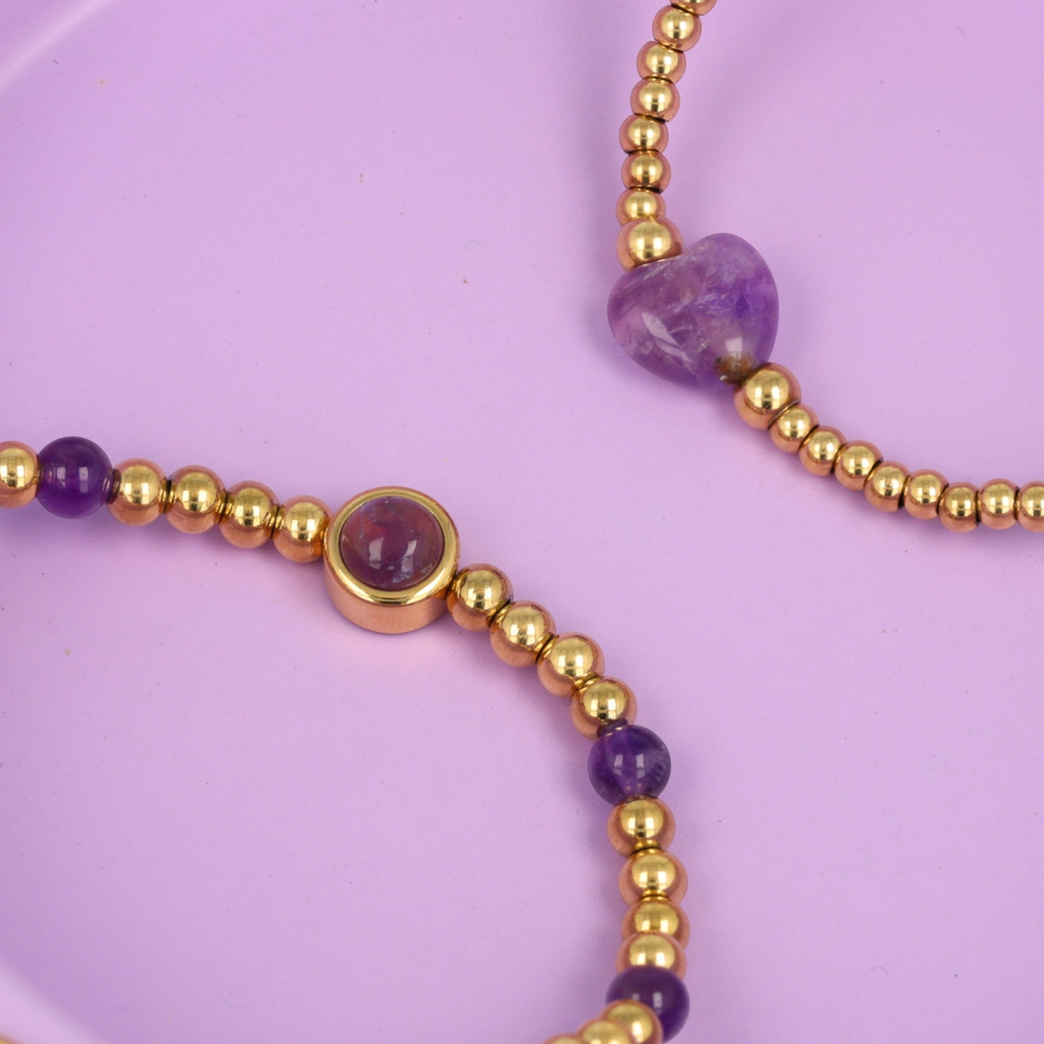 Gouden armband met Amethist hart
