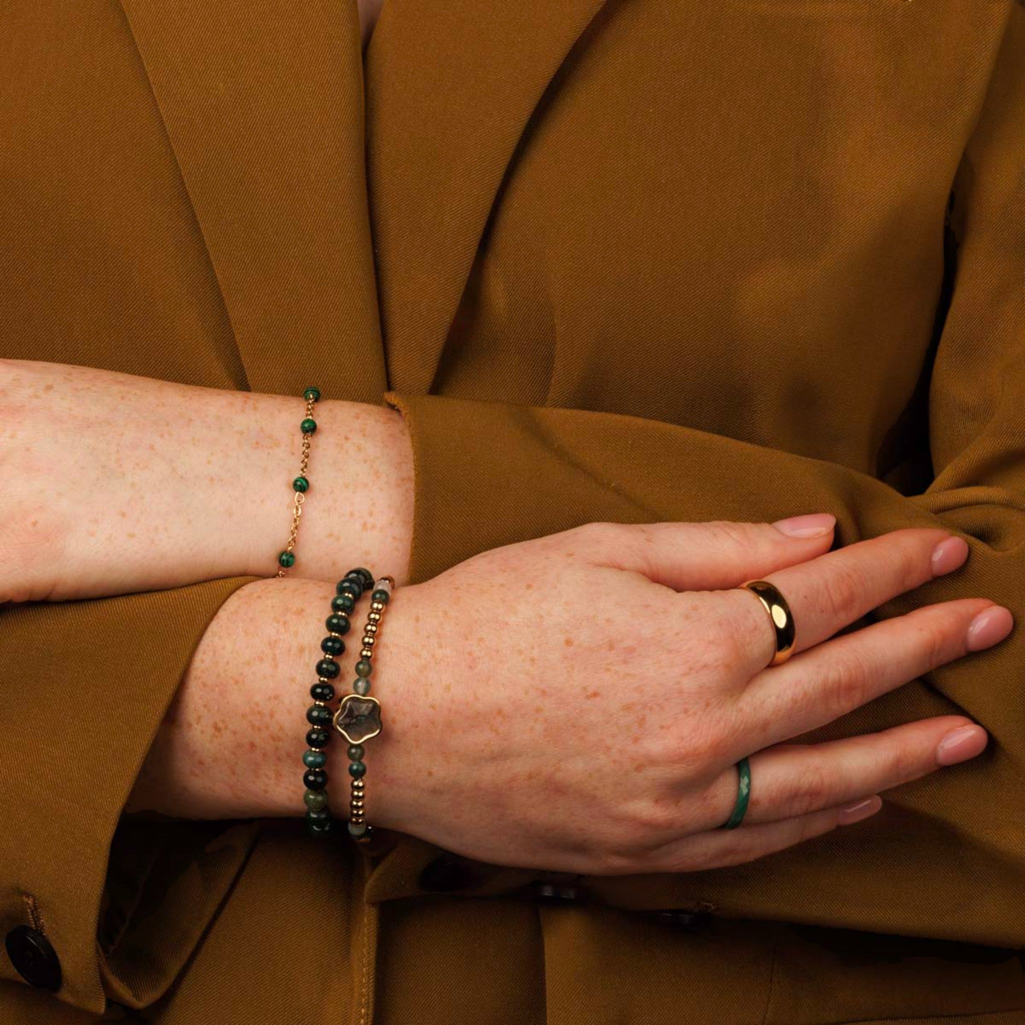 Gouden armband met Mosagaat edelstenen