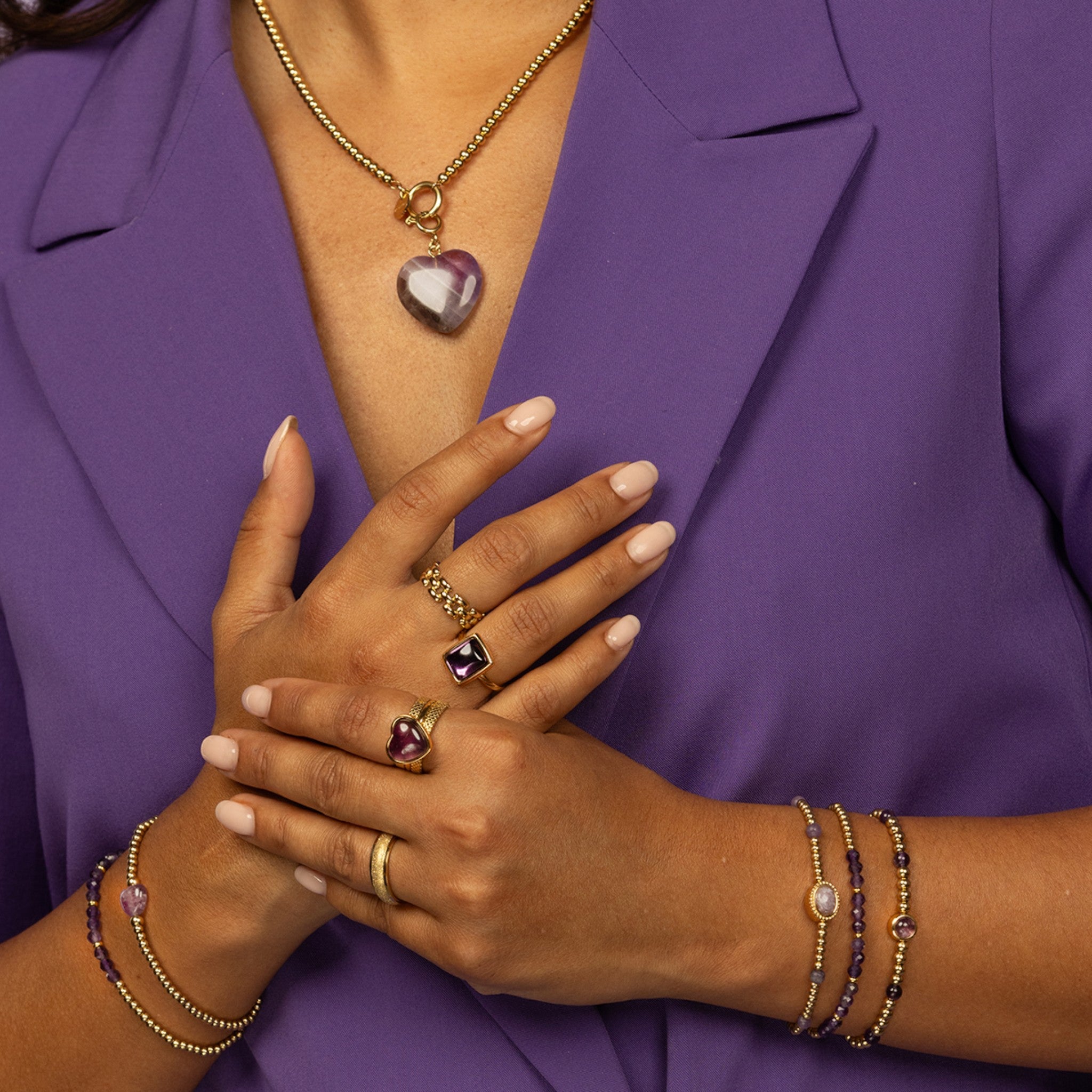 Gouden armband met een ovale Lilac Quartz