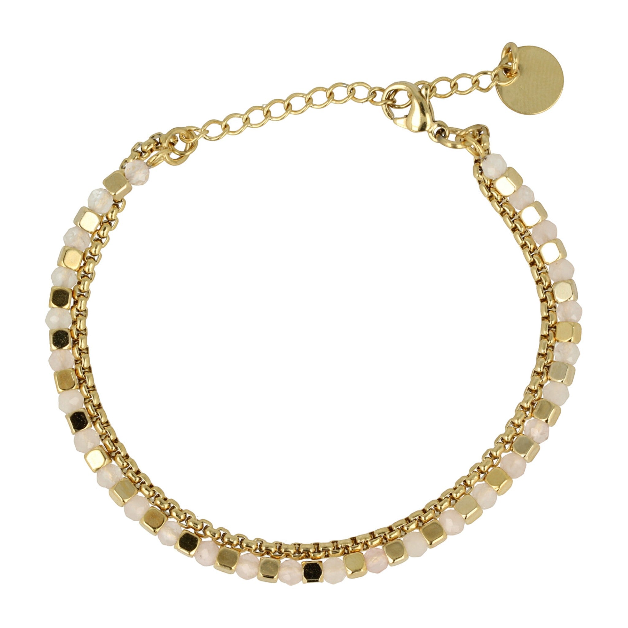 Gouden dubbele armband met roze glaskristallen