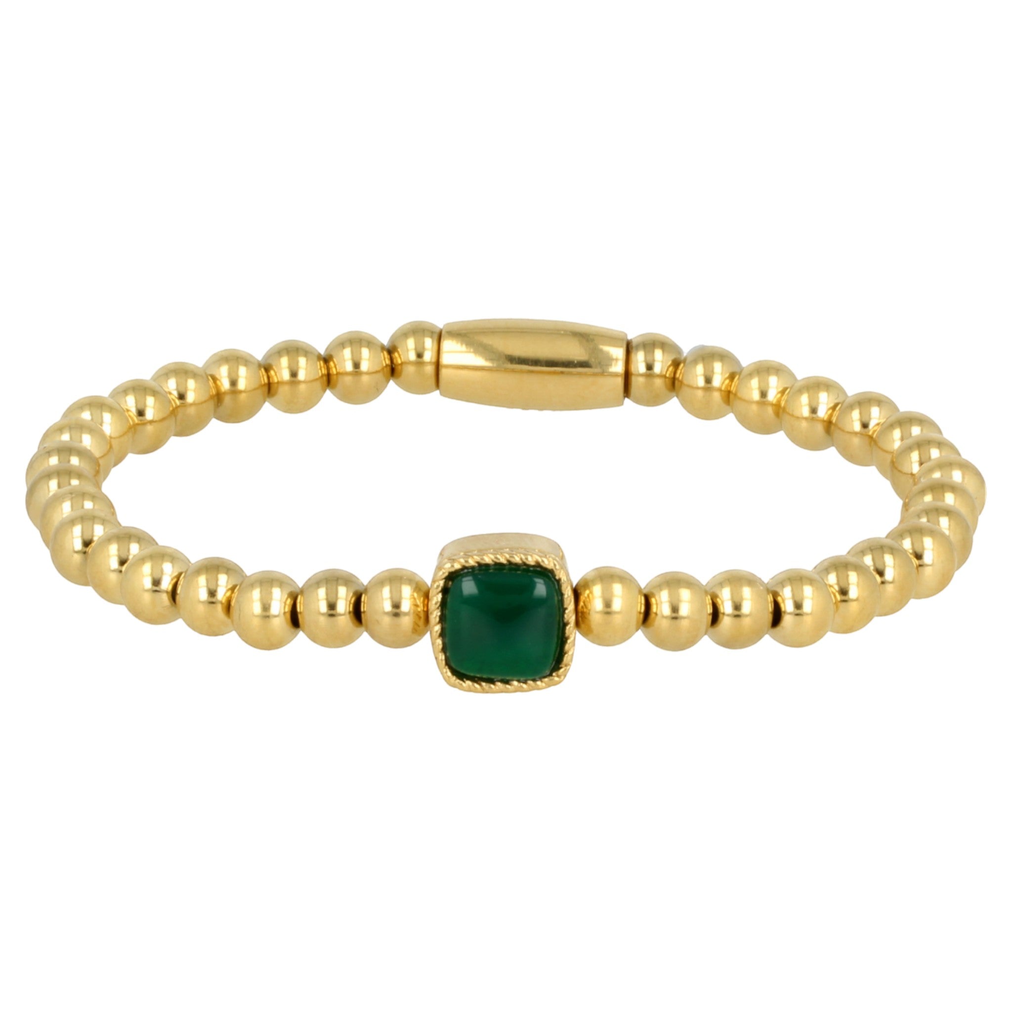 Gouden armband met vierkante Groene Agaat edelstenen