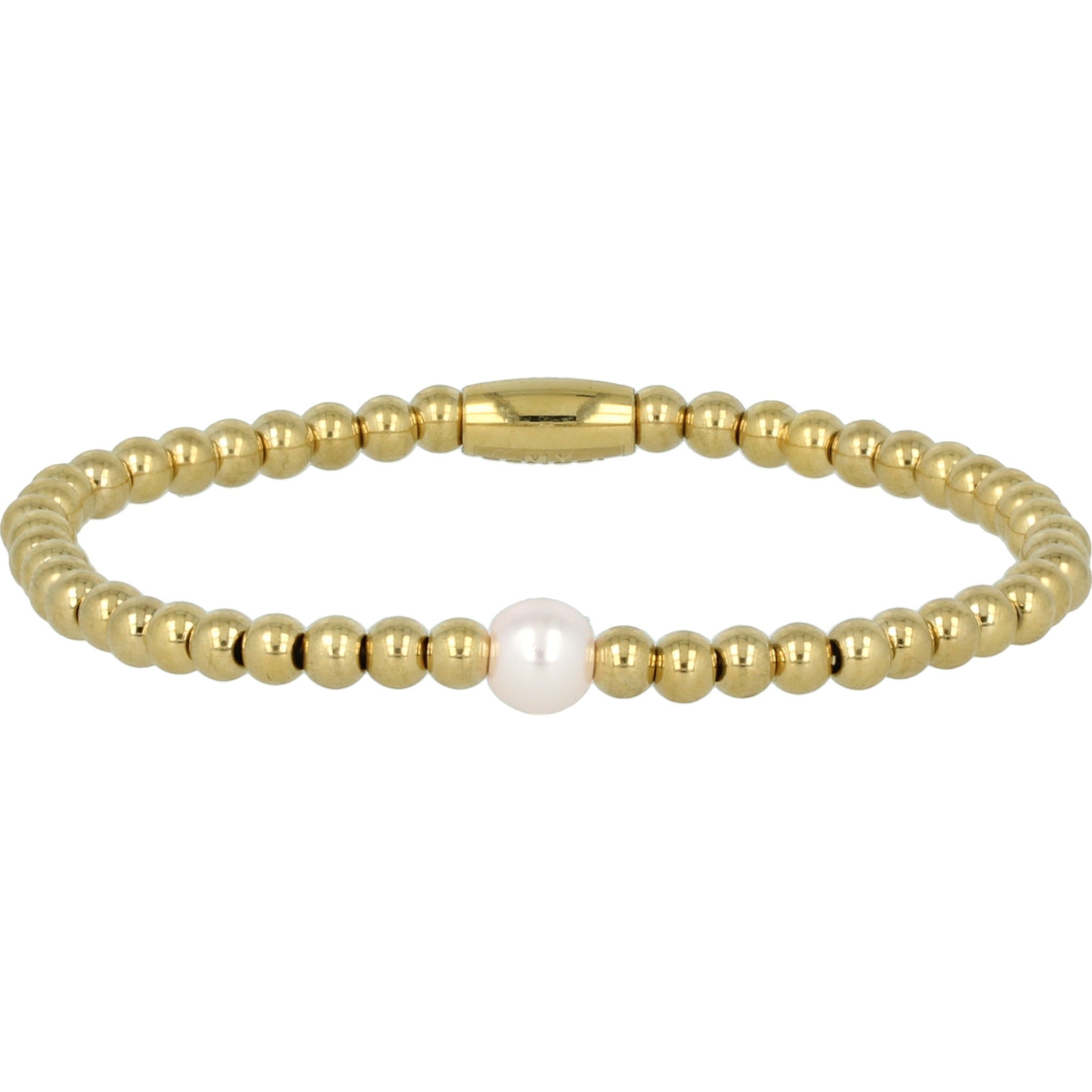 Gouden kralenarmband met een roze parel