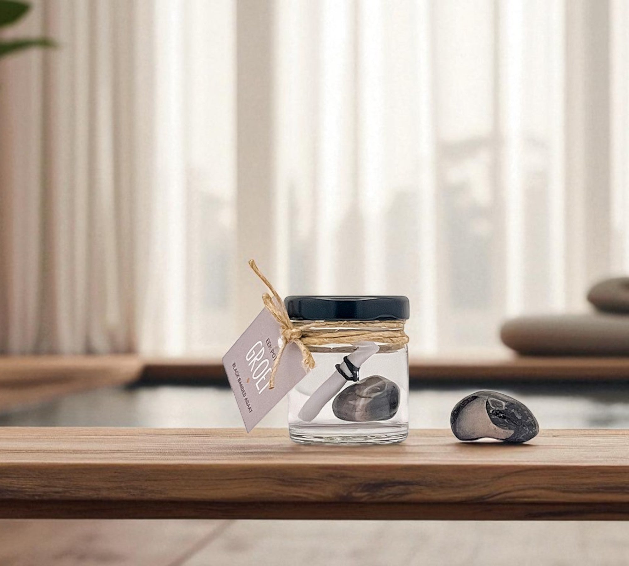 Voila Gifts & More potje met edelsteen – symbolisch cadeau om kracht, groei of liefde mee te geven.