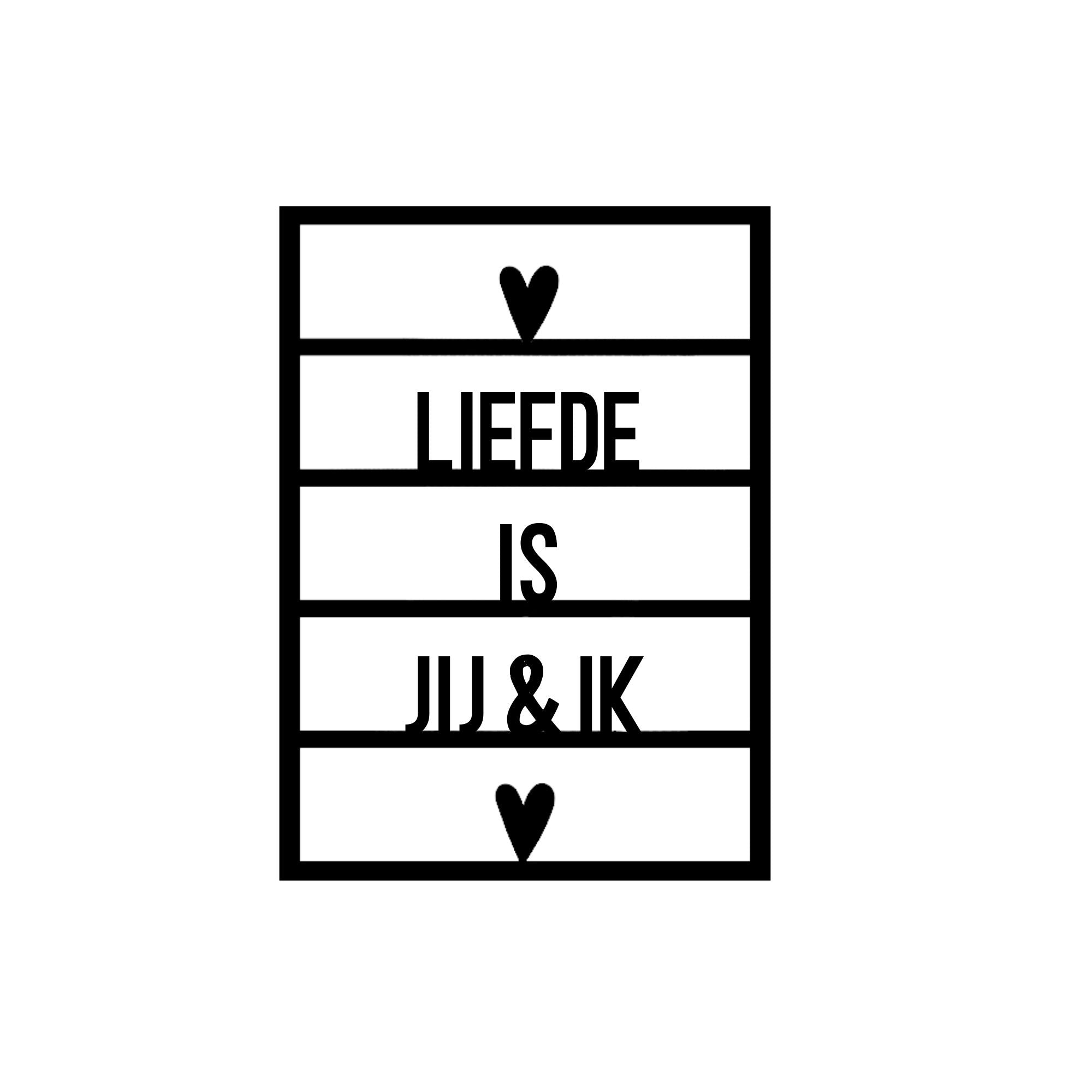Houten wenskaart – Liefde is jij &amp; ik