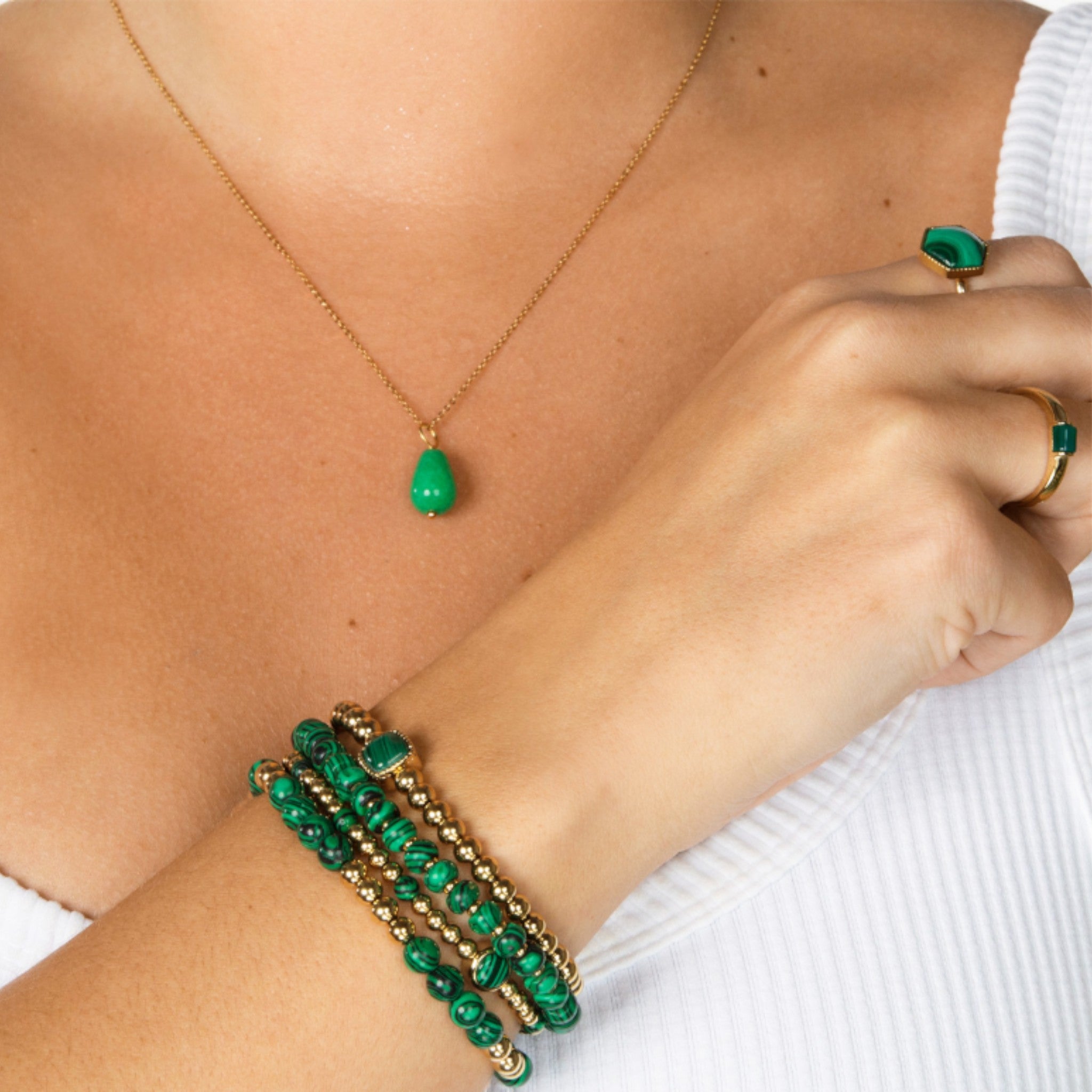 Gouden armband met Malachiet edelstenen